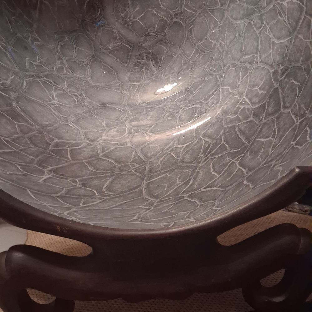 Handblown  Gray Crackled Glass XL Centerpiece Bowl